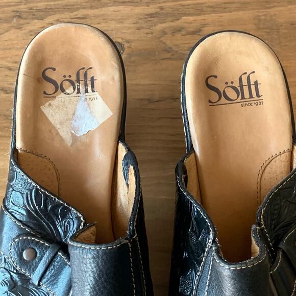 Sofft Clog Mule Womens Size 8.5M Leather Black ShoeTooled Slip-On Work Shoe - Picture 8 of 9